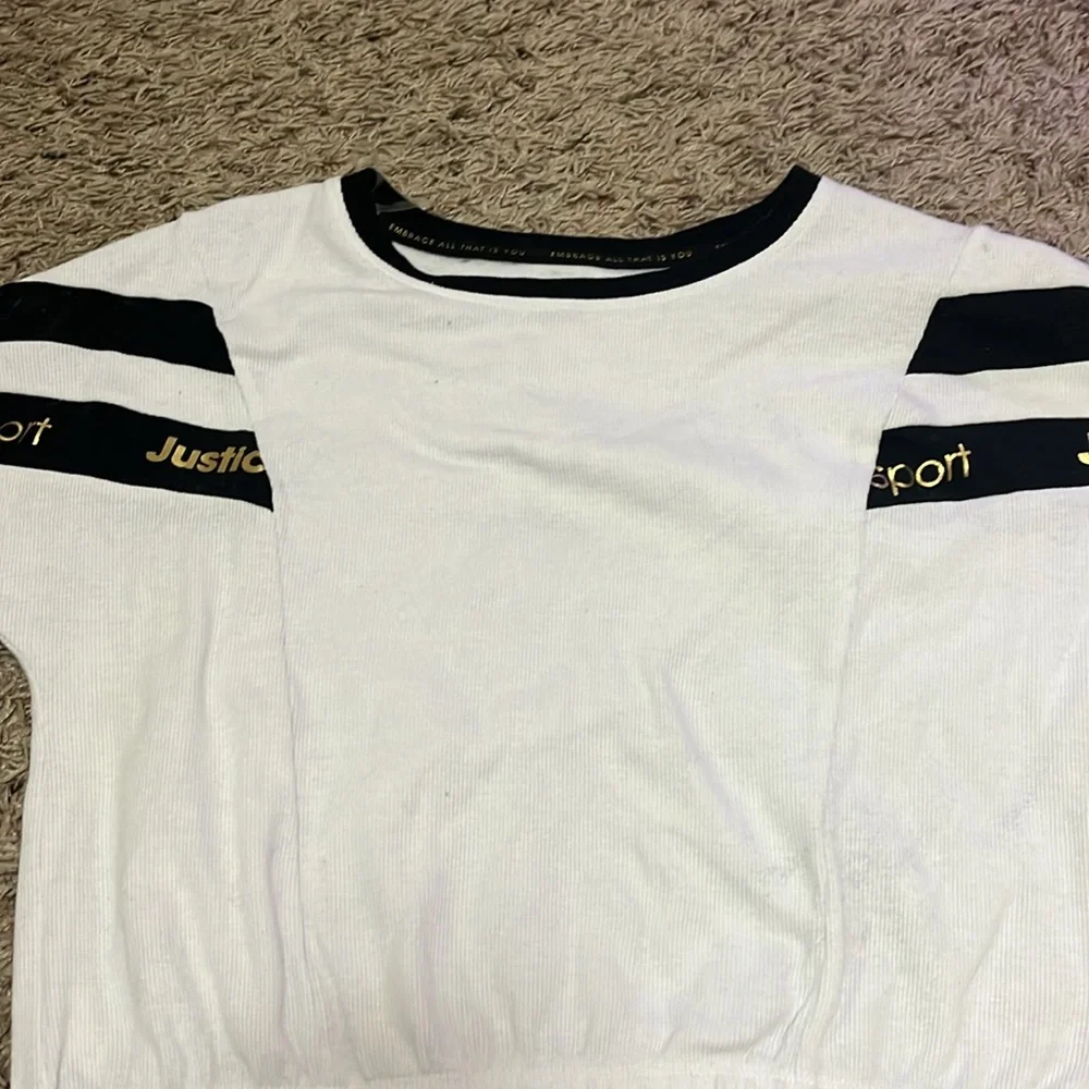 Justice Sport Girls' White & Black Cropped Sweatshirt